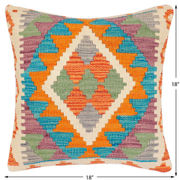 handmade Traditional Pillow Rust Blue Hand-Woven SQUARE 100% WOOL Hand woven turkish pillow2' x 2'